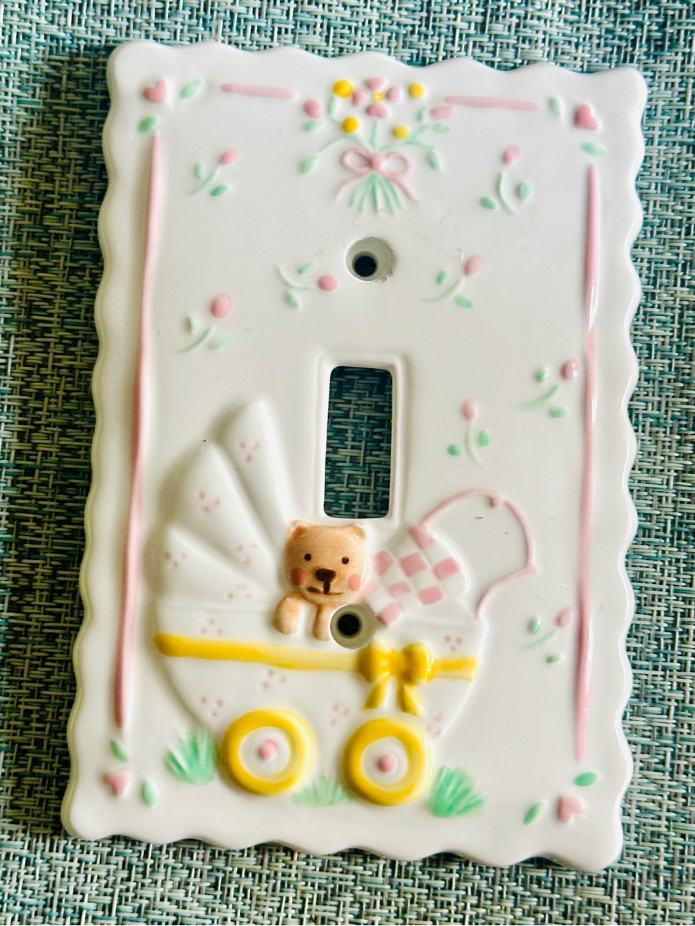 Vintage Porcelain Light Switch Cover with Bear in Stroller Dena for Charpente